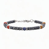 Hematite Heishi Disc Bead Bracelet 4MM Natural Multi‑Color Gemstone Accent Adjustable Unisex Stack Wrist Jewelry #SB3150
