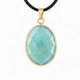 Gemstone Faceted Oval Gold Bezel Pendant Black Wax Rope Necklace Gift Multiple Stone Options Healing Crystal Necklace