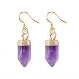Natural Gemstone Hexagonal Prism Dangle Earrings For Women Girl Healing Chakra Crystal Bullet Point Drop Earrings Daily Wear #SPE2057