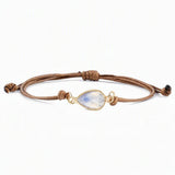 Teardrop Faceted Crystal Bracelet Adjustable Brown Wax Cord Braided Bezel‑Set Healing Gemstone Unisex Handmade Jewelry #SB3129