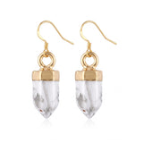 Natural Gemstone Hexagonal Prism Dangle Earrings For Women Girl Healing Chakra Crystal Bullet Point Drop Earrings Daily Wear #SPE2057
