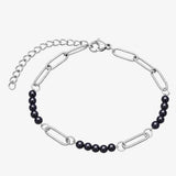 Stainless Steel Paperclip Chain Bracelet 4mm Natural Gemstone Bead Adjustable Dainty Layering Bracelet for Women #SB3161