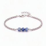 Natural Healing Crystal 3 Beads Bracelet Stainless Steel Wheat Chain Adjustable Unisex Gemstone Wrist Bracelets for Men Women #SB3155