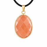 Gemstone Faceted Oval Gold Bezel Pendant Black Wax Rope Necklace Gift Multiple Stone Options Healing Crystal Necklace
