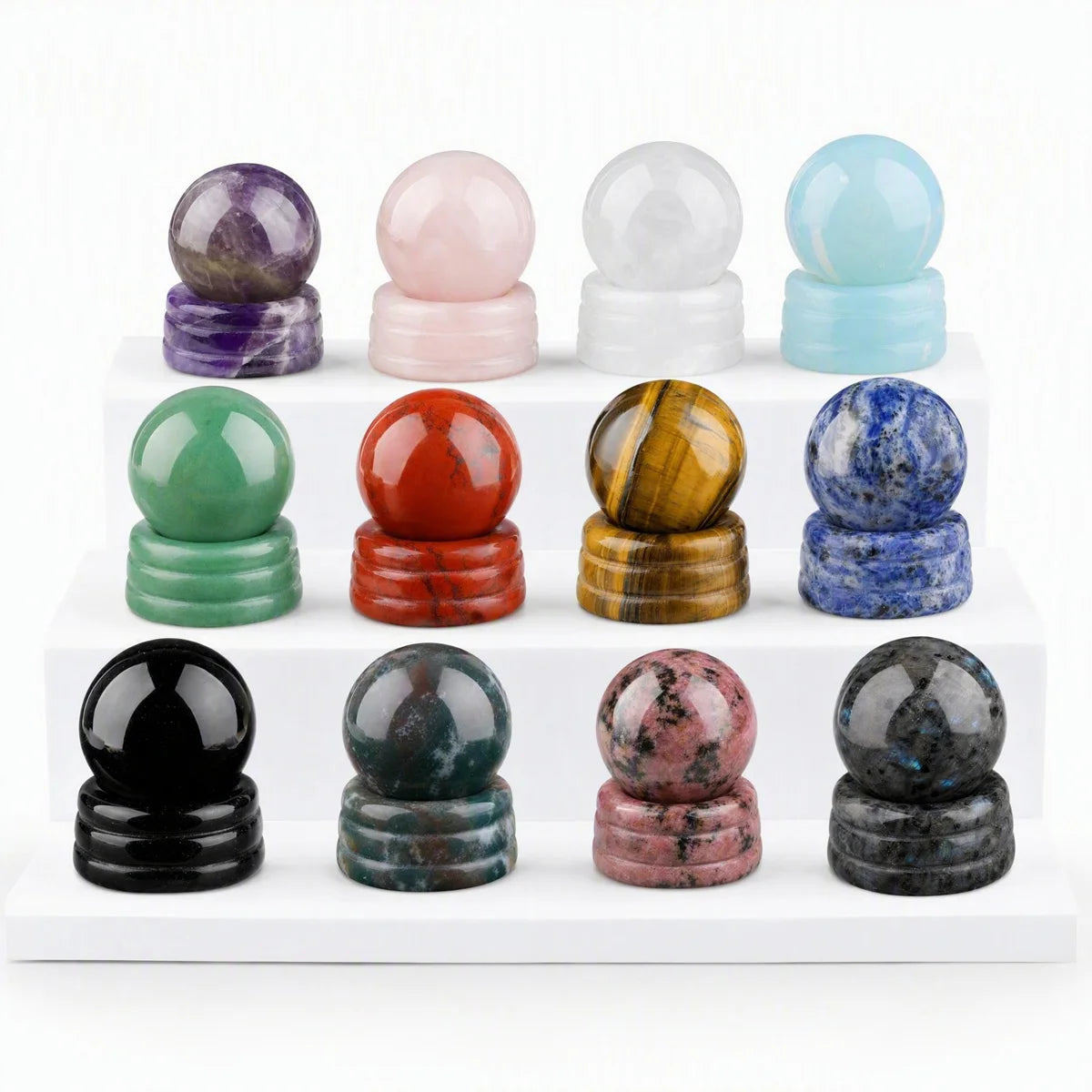 Natural Crystal Sphere 25mm Polished Gemstone Ball With Matching Stone Base Healing Crystal Ball for Home Decoration Chakra