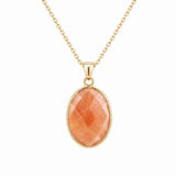 Mixed Gemstone Faceted Oval Gold Frame Pendant Necklace Dainty Gold Chain Unisex Crystal Jewelry for Daily Wear