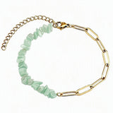 Natural Crystal Chip Beaded Bracelet Stainless Steel Paperclip Link Chain Adjustable Healing Gemstone Jewelry for Women #SB3165