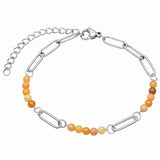 Stainless Steel Paperclip Chain Bracelet 4mm Natural Gemstone Bead Adjustable Dainty Layering Bracelet for Women #SB3161