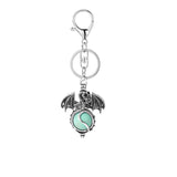 Gothic Winged Dragon Crystal Sphere Keychain, Natural Gemstone Chakra Healing Ball Key Ring, Vintage Pterosaur Bag Charm Pendant for Men & Women
