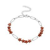 Natural Star Crystal Beaded Bracelet Stainless Steel Paperclip Chain Adjustable Multi‑Color Gemstone Bracelet Women Stacking #SB3162