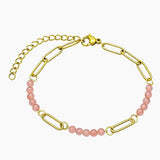 Gold Stainless Steel Paperclip Chain Bracelet Tiny Gemstone Bead Adjustable Dainty Layering Bracelets for Women #SB3161G