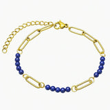 Gold Stainless Steel Paperclip Chain Bracelet Tiny Gemstone Bead Adjustable Dainty Layering Bracelets for Women #SB3161G