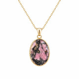 Mixed Gemstone Faceted Oval Gold Frame Pendant Necklace Dainty Gold Chain Unisex Crystal Jewelry for Daily Wear