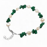 Natural Freshwater Pearl & Stone Bracelet Irregular Gemstone Chip Bead Silver Plated Adjustable Chain Bracelet for Women Gift