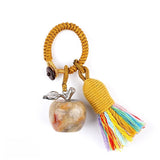 Handmade Craved Healing Chakra Crystal 20MM Natural Gemstone Apple Tassel Keychain Healing Crystal Bag Charm Key Ring