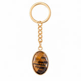 Oval Faceted Natural Crystal Gold Plated Keychain Multiple Stone Option Healing Stone Key Chain for Bag Decor