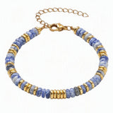 Natural Heishi Disc Stone Bead Bracelet Gold Spacer Beads Adjustable Chain Healing Gemstone Handmade Jewelry For Women #SB3139