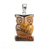 25mm Craved Owl Gemstone Pendant for Making Jewelry Healing Crystal Animal Figurine Gift SP2329