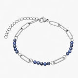 Stainless Steel Paperclip Chain Bracelet 4mm Natural Gemstone Bead Adjustable Dainty Layering Bracelet for Women #SB3161