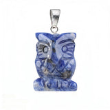 25mm Craved Owl Gemstone Pendant for Making Jewelry Healing Crystal Animal Figurine Gift SP2329