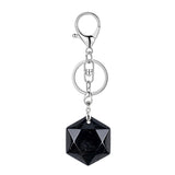 22mm Faceted Hexagon Natural Stone Keychain with Lobster Clasp Healing Crystal Bag Charm Ring Jewelry Gift