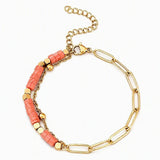 4mm Natural Stone Heishi Bead Bracelet Gold Stainless Steel Paperclip Chain Adjustable Multi-Color Gemstone Layering Jewelry #SB3163