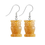 Hand Carved Crystal Owl Pendant Dangle Earrings for Women Men 25MM Animal Fashion Drop Ear Jewelry #PE2329