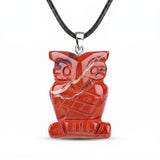 25mm Healing Crystal Owl Gemstone Necklace Jewelry Fashion Reiki Stone Pendant for Women Men 45CM Black Cord SN2329