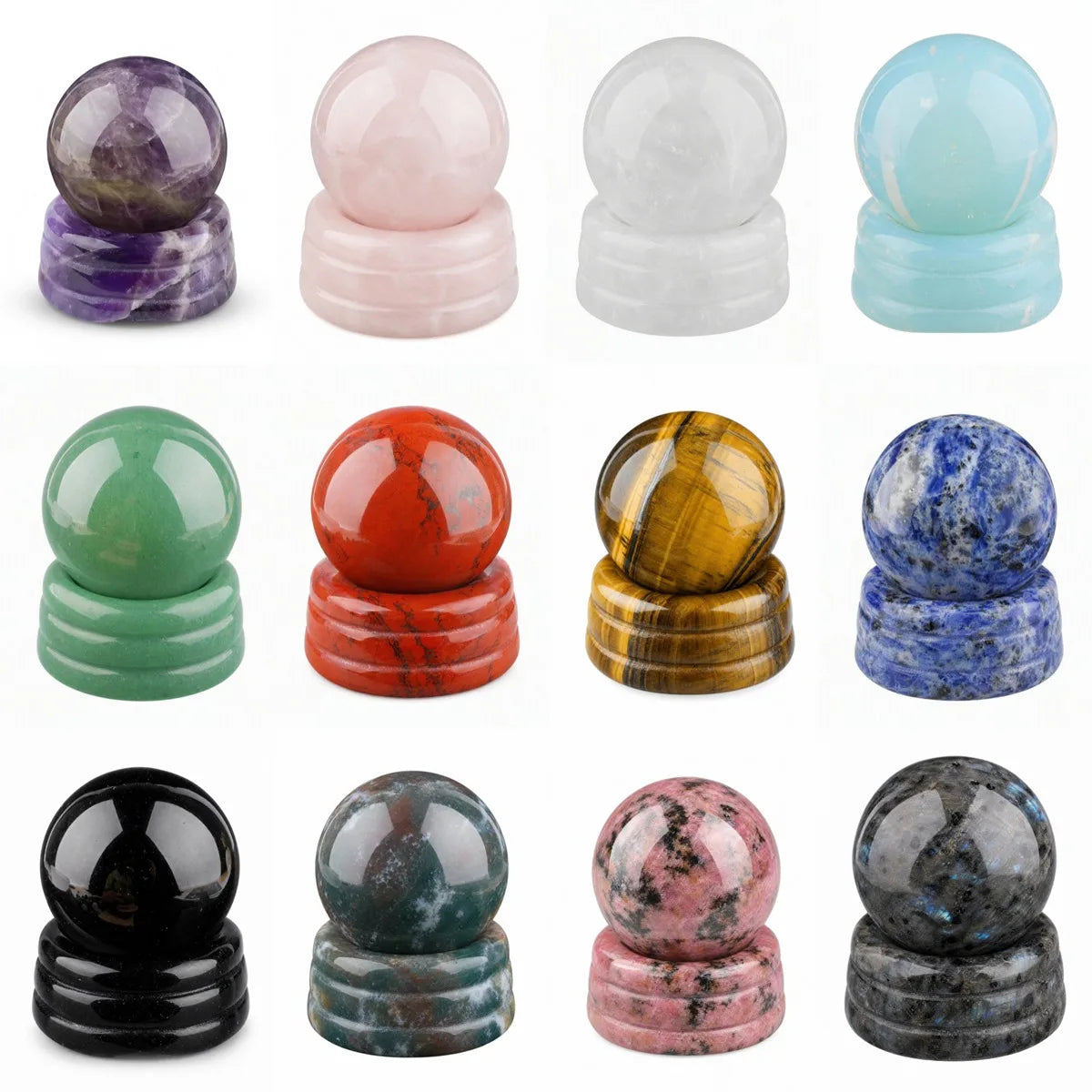 Natural Crystal Sphere 25mm Polished Gemstone Ball With Matching Stone Base Healing Crystal Ball for Home Decoration Chakra