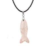 Handmade Craved Gemstone Fish Pendant Necklace 45cm Adjustable Leather Cord Spiritual Crystal Jewelry
