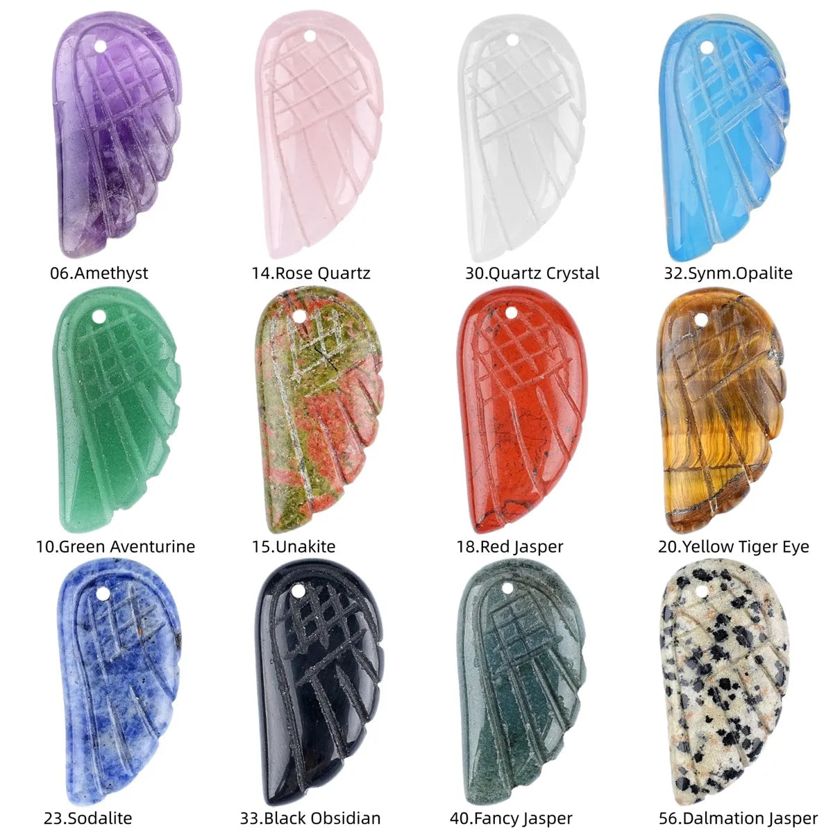 16x30mm Carved Crystal Angel Wing Stone Pendant for DIY Jewelry Making #SP0677