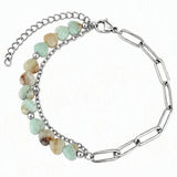 6MM Heart Shape Gemstone Paperclip Chain Bracelet Stainless Steel Adjustable Dainty Stackable Women Jewelry #SB3164