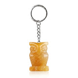 Natural Gemstone Owl Keychain - Hand-Carved Crystal Animal Key Ring for Women Men