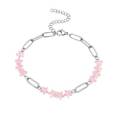 Natural Star Crystal Beaded Bracelet Stainless Steel Paperclip Chain Adjustable Multi‑Color Gemstone Bracelet Women Stacking #SB3162