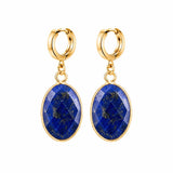 Gemstone Faceted Oval Gold Bezel Huggie Drop Earrings Gold Plated Stainless Steel Crystal Dangle Earrings Jewelry