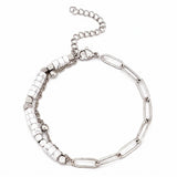Natural Gemstone Heishi Bead Paperclip Chain Bracelet Stainless Steel Adjustable Layering Bracelet Women Fashion Jewelry #SB3163