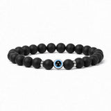 8mm Natural Round Gemstone Evil Eye Stretch Bracelet, Elastic Cord Protection Crystal Beaded Wristband Unisex Multi‑Stone Choice Spiritual Gift #SB3143