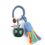 Handmade Craved Healing Chakra Crystal 20MM Natural Gemstone Apple Tassel Keychain Healing Crystal Bag Charm Key Ring
