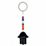 7 Chakra Stone Beads Chain Carved Gemstone Hamsa Hand Keychain Energy Balancing Healing Crystal Bag Charm of Fatima Key Ring  KC0671