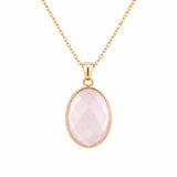 Mixed Gemstone Faceted Oval Gold Frame Pendant Necklace Dainty Gold Chain Unisex Crystal Jewelry for Daily Wear