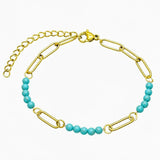 Gold Stainless Steel Paperclip Chain Bracelet Tiny Gemstone Bead Adjustable Dainty Layering Bracelets for Women #SB3161G