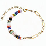 Natural Crystal Chip Beaded Bracelet Stainless Steel Paperclip Link Chain Adjustable Healing Gemstone Jewelry for Women #SB3165