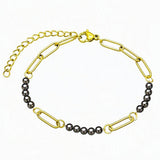 Gold Stainless Steel Paperclip Chain Bracelet Tiny Gemstone Bead Adjustable Dainty Layering Bracelets for Women #SB3161G