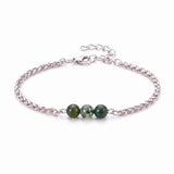 Natural Healing Crystal 3 Beads Bracelet Stainless Steel Wheat Chain Adjustable Unisex Gemstone Wrist Bracelets for Men Women #SB3155