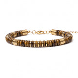 Natural Stone 6x3mm Disc Beaded Bracelet with Gold Spacers Adjustable Chain#SB3131