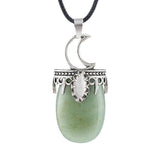 Vintage Silver Capped Multiple Gemstone Moon Pendant Necklace with Adjustable Rope for Reiki and Meditation #SN2055
