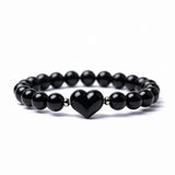 Natural Crystal Beaded Bracelet with 16mm Center Stone Heart - 8mm Round Beads #SB3133