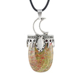 Vintage Silver Capped Multiple Gemstone Moon Pendant Necklace with Adjustable Rope for Reiki and Meditation #SN2055