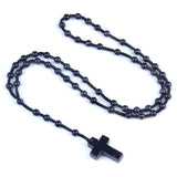 Natural Stone Cross Necklace Handmade 6mm Bead Rosary Jewelry Adjustable Spiritual Meditation Prayer Beads for Men Women Gifts SN2031