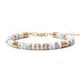 Natural Stone 6x3mm Disc Beaded Bracelet with Gold Spacers Adjustable Chain#SB3131